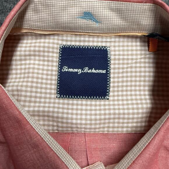 Tommy Bahama Linen Blend Button Up Shirt Men's XL Red Long Sleeve Beach - Picture 2 of 7